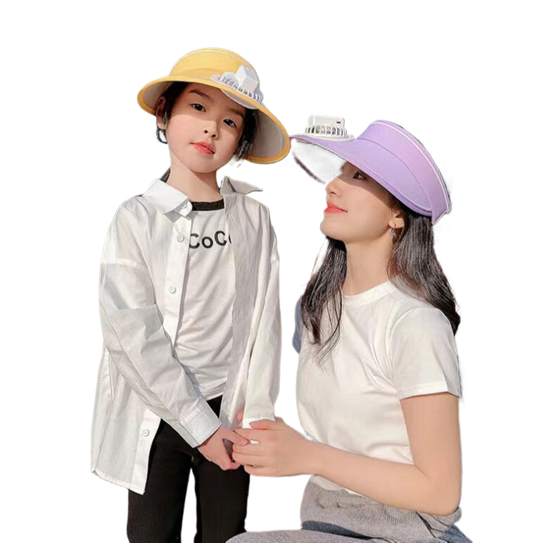Women's sun hat with fan, summer wide-brimmed hat, 2024 style, open-top sun visor, anti-UV sun protection hat, rechargeable.