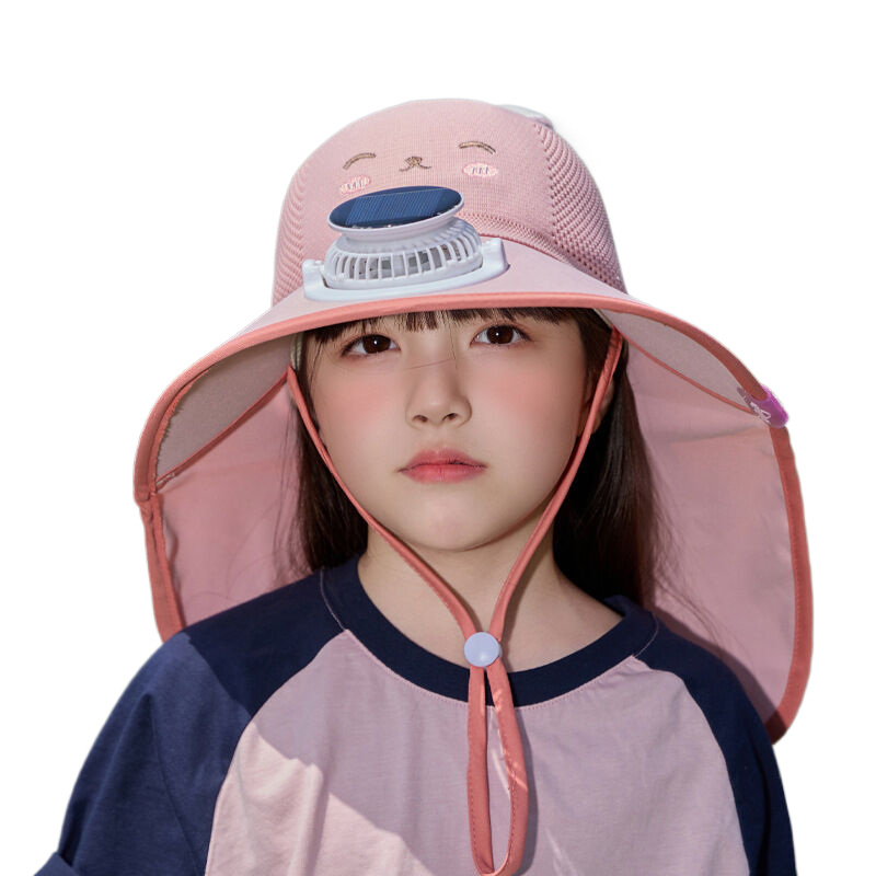Summer Cartoon Solar-Powered Children's Sun Hat with Fan, Wide Brim, and Neck Protection Shawl - Suitable for Boys and Girls, Sun Protection Fisherman Hat