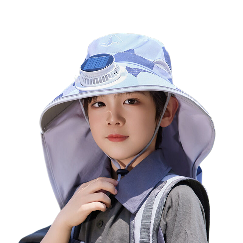 Solar-powered children's fan hat, suitable for boys and girls, summer outdoor sun protection hat, sunshade hat with wide brim.