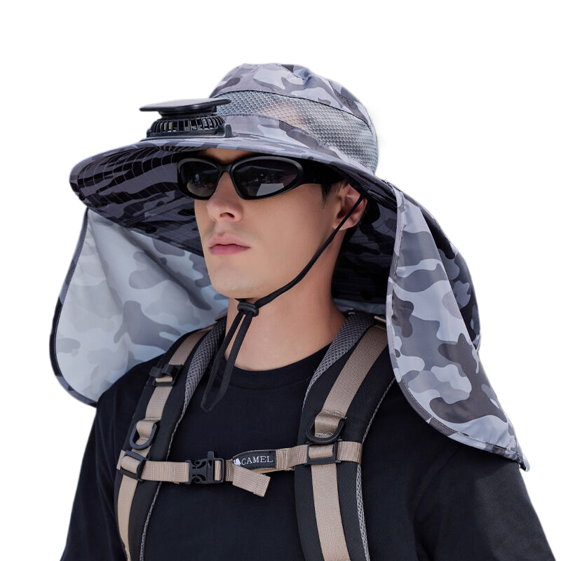 Long-lasting battery life, strong wind resistance, fisherman's hat, summer outdoor sun protection hat, wide brim, shawl design, quick-drying and waterproof sun hat.